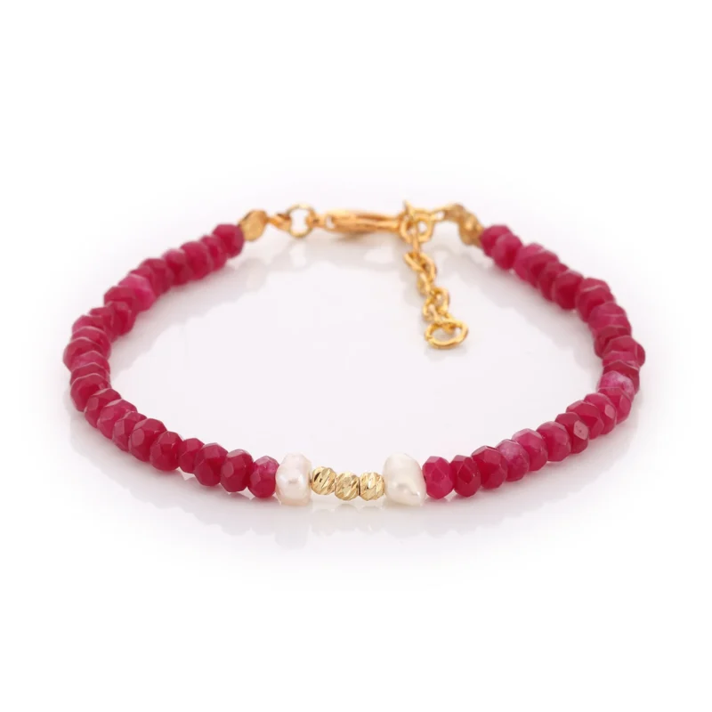 Bracelet Jade Rouge & Perles de Culture — Réf. B008