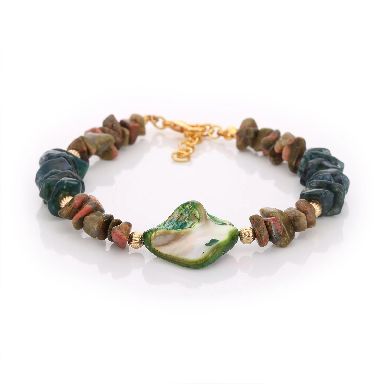 Bracelet Jade néphrite & Unakite