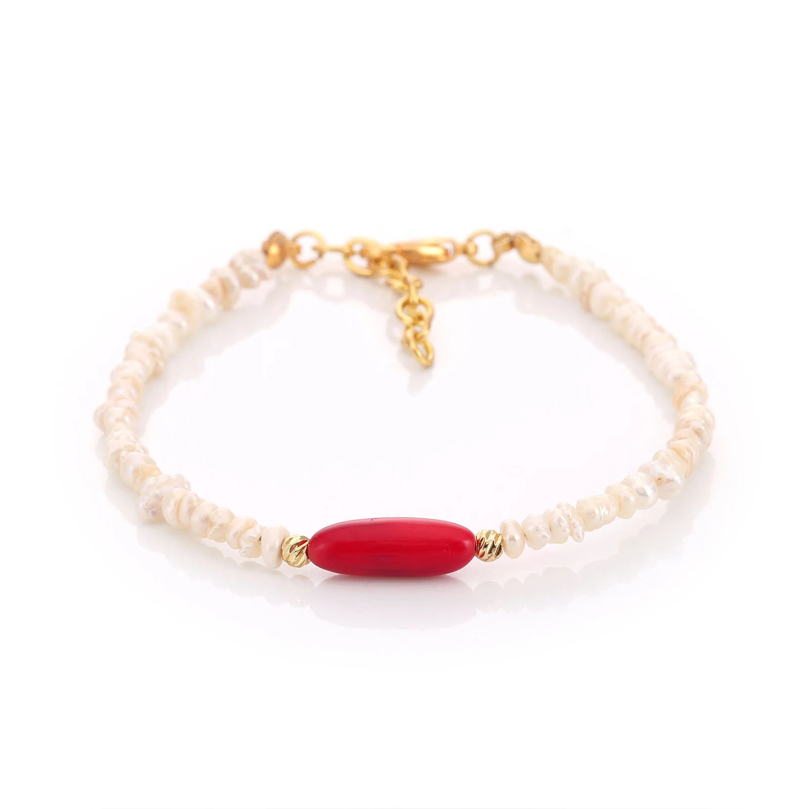 Bracelet Corail & Perles de Culture — Réf. B080