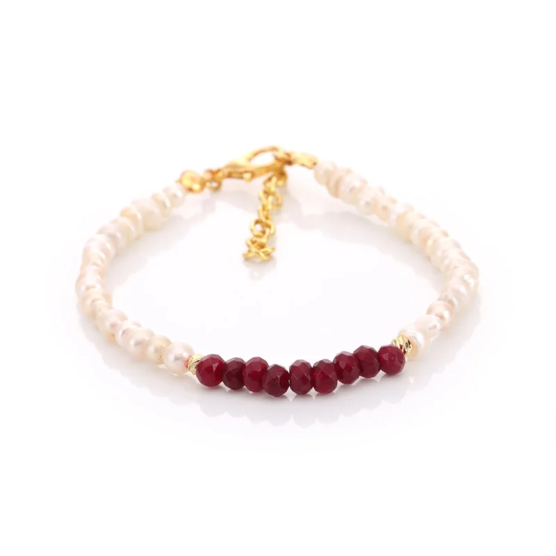 Bracelet Jade Rouge & Perles de Culture — Réf. B086