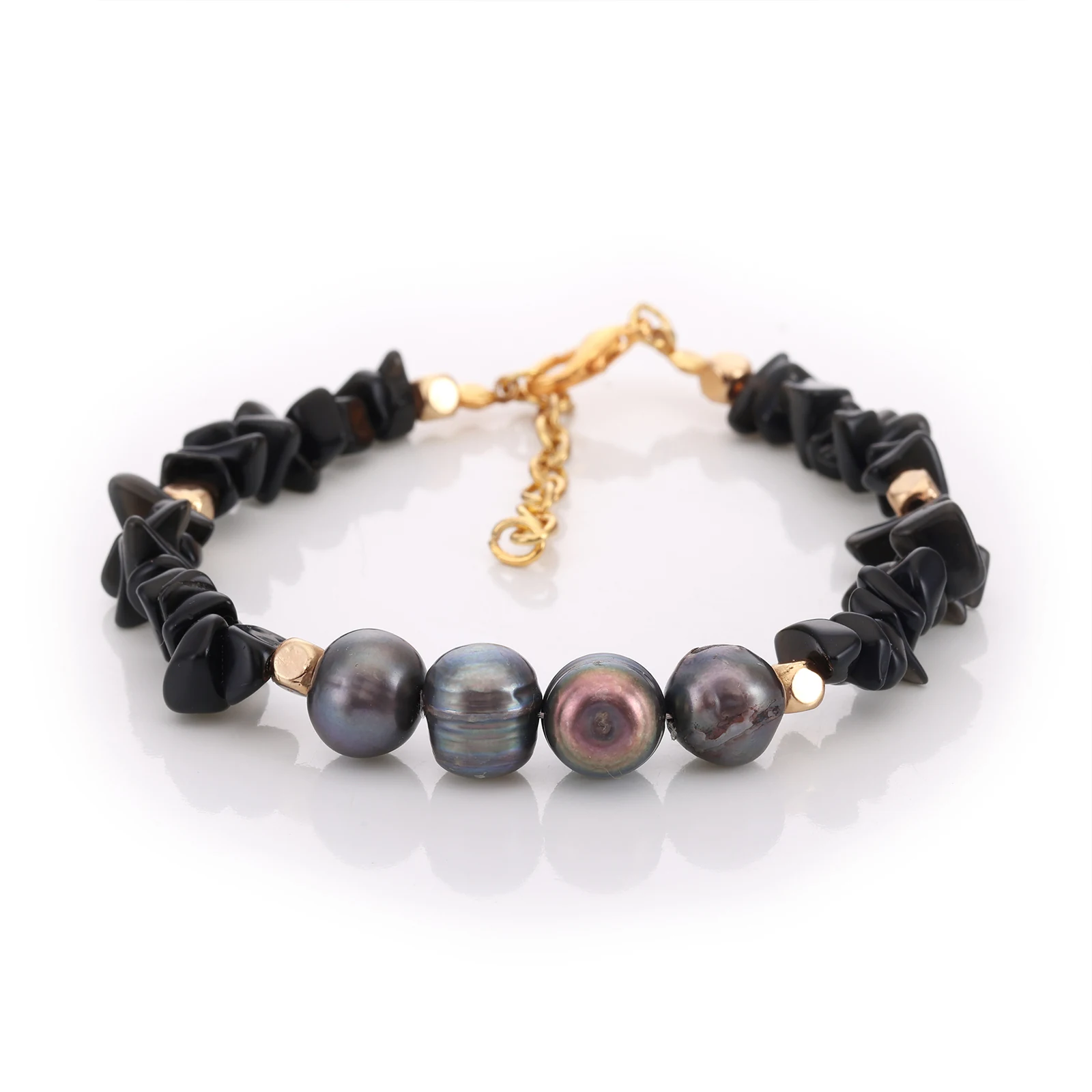 Bracelet Onyx & Perles Baroques — Réf. B090