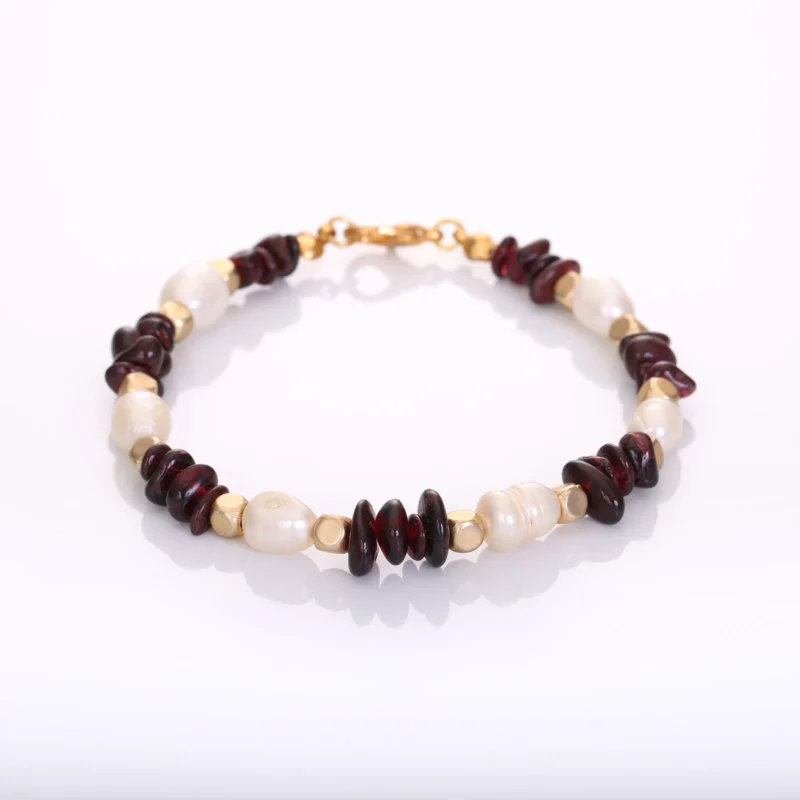 Bracelet Grenat & Perles de Culture — Réf. B094
