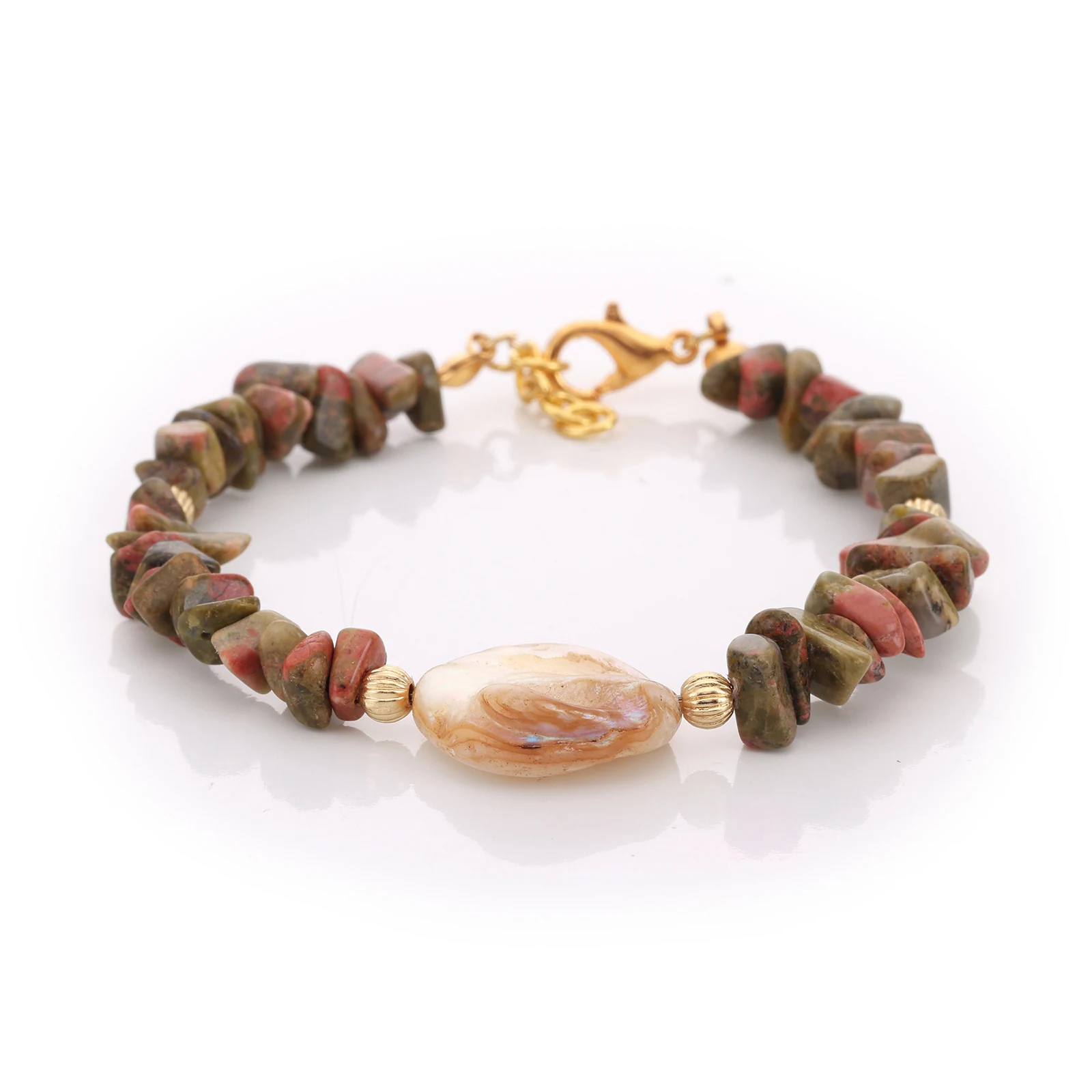 Bracelet Unakite & Nacre — Réf. B118