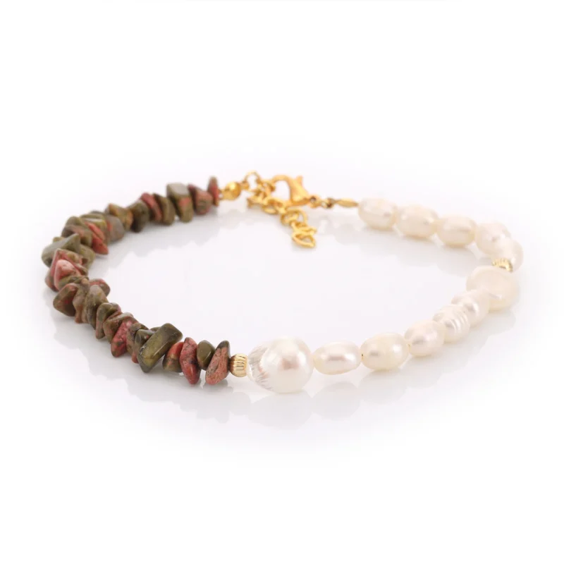 Bracelet Unakite & Perles de Culture