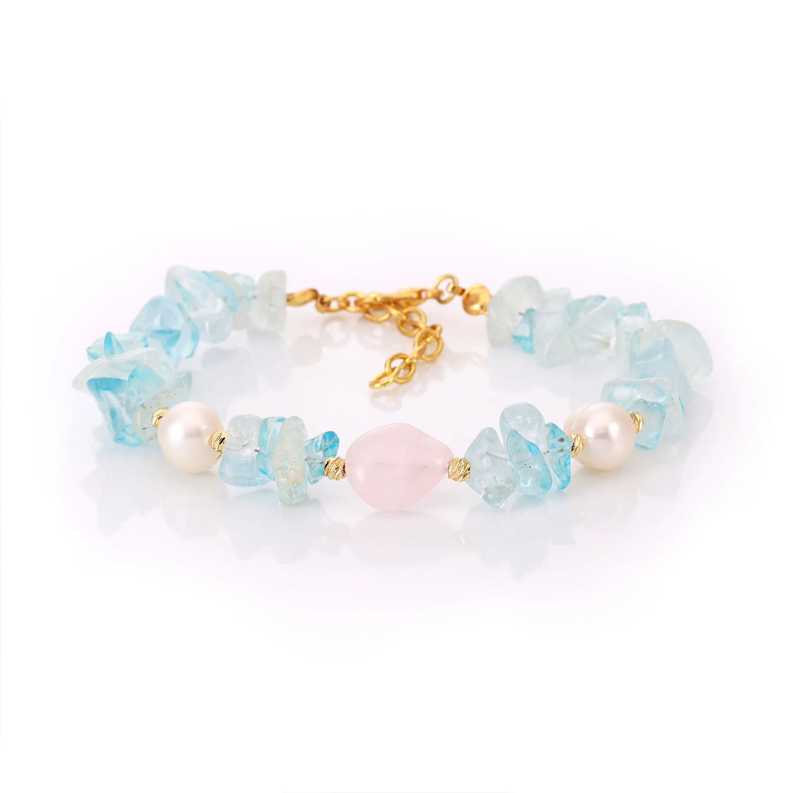 Bracelet en perles d'eau douce, quartz et aigue-marine