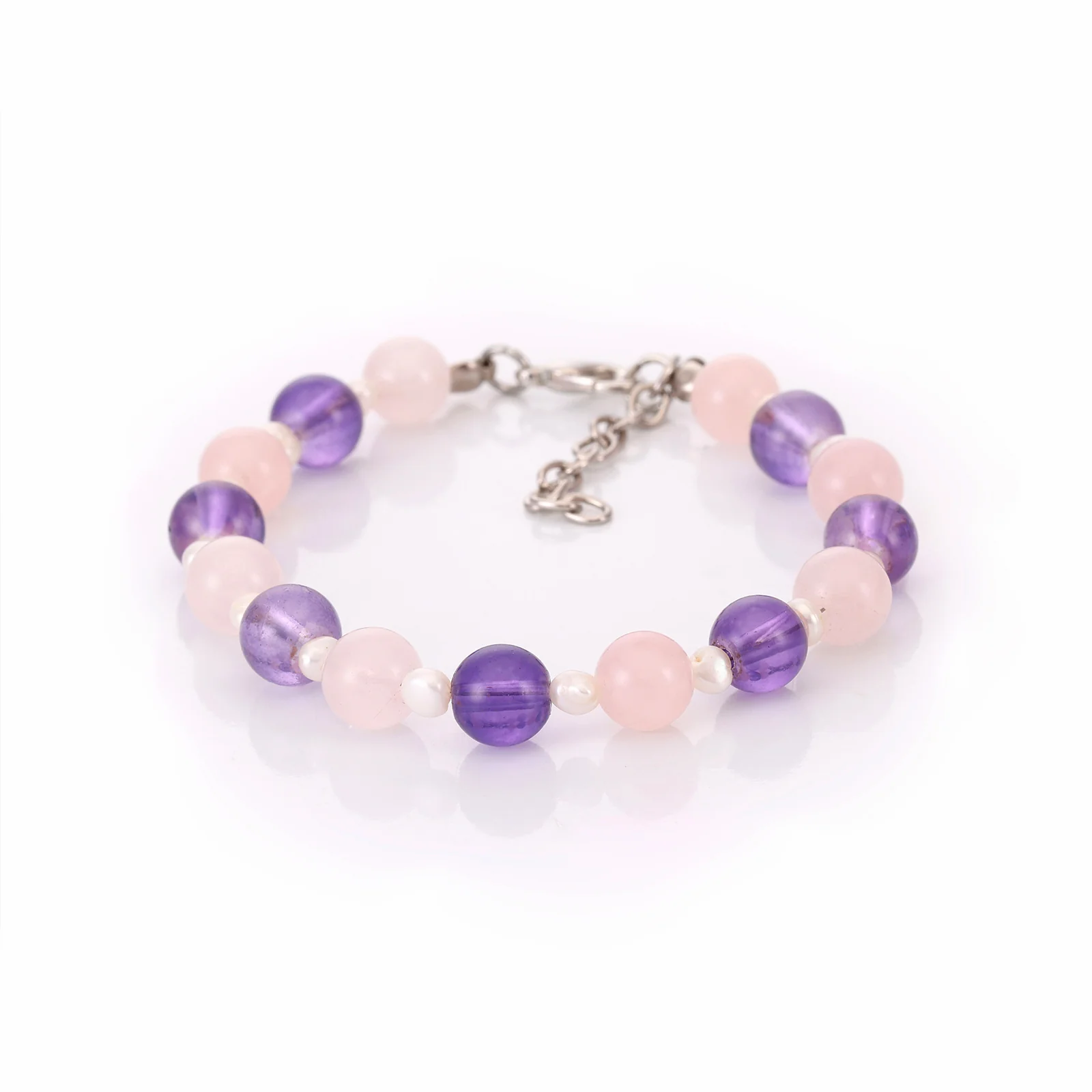 Bracelet en perles d'eau douce, quartz et améthyste