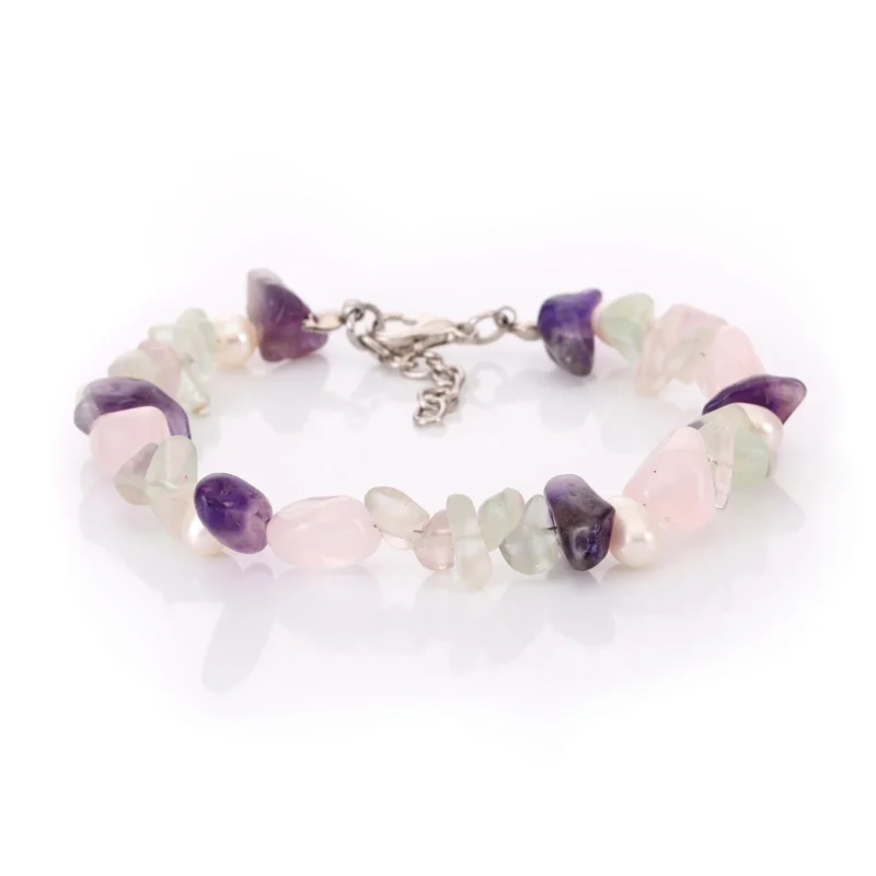 Bracelet en perles d'eau douce, quartz et améthyste