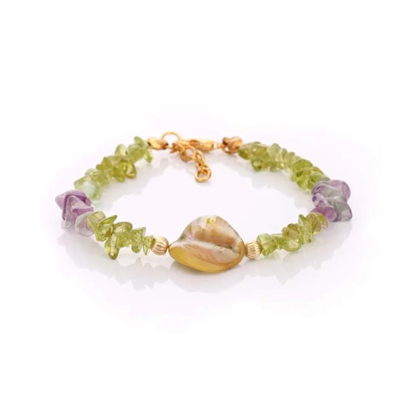 Bracelet en nacre, améthyste et péridot