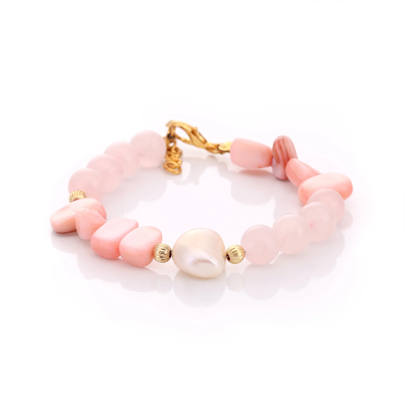 Bracelet en nacre, perles d'eau douce et quartz