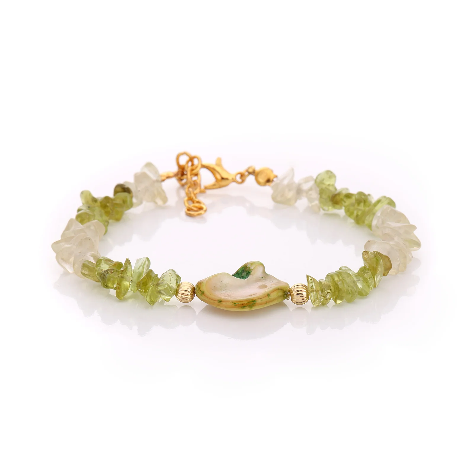 Bracelet en nacre, quartz et péridot