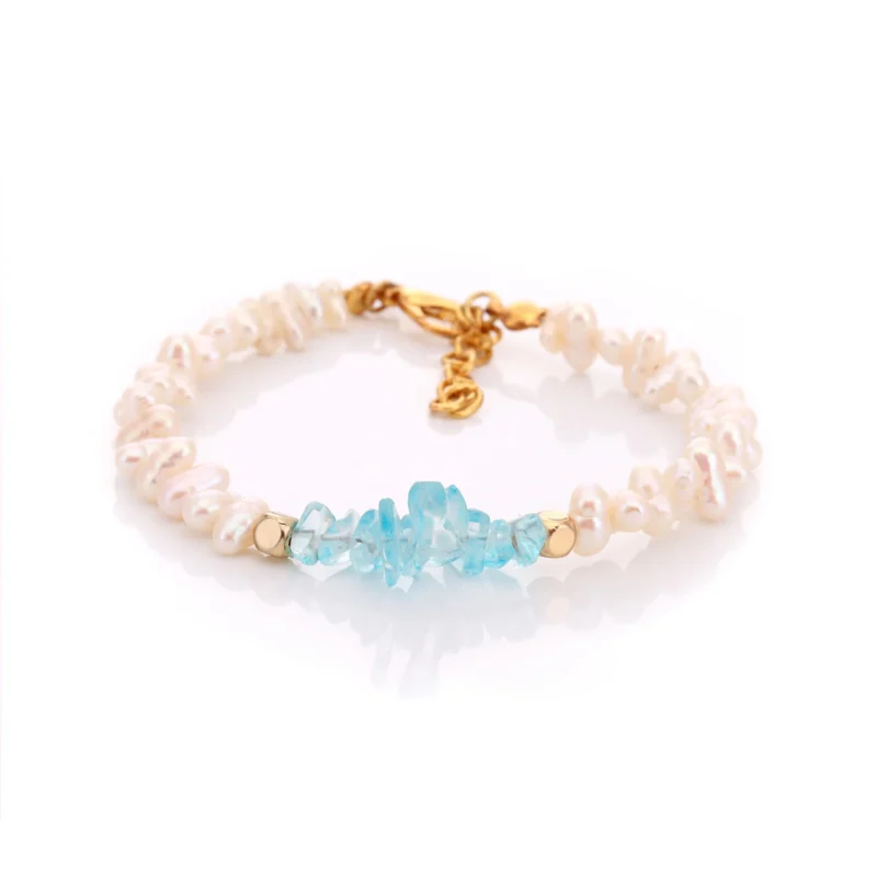 Bracelet en perles d'eau douce et aigue-marine
