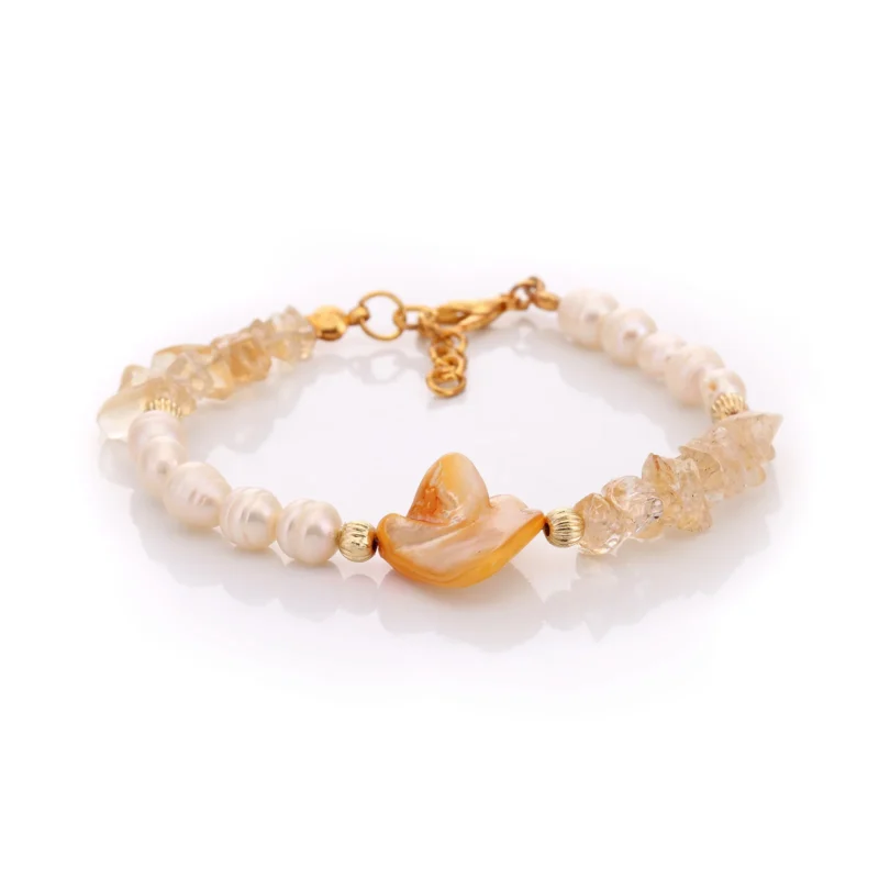 Bracelet en nacre, perles d'eau douce et citrine