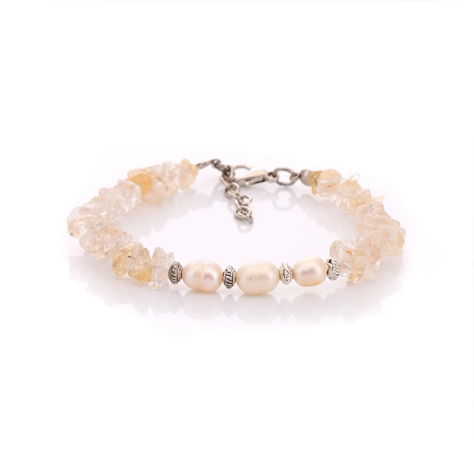 Bracelet en perles d'eau douce, quartz et citrine