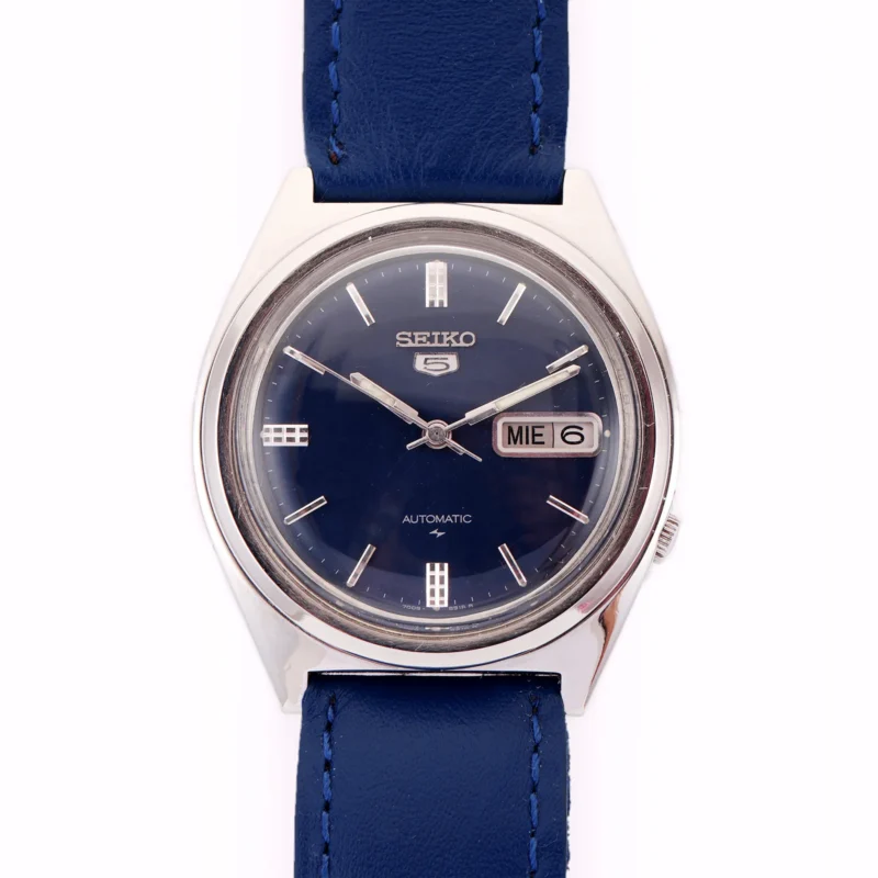 Montre Vintage Seiko 5 — Réf. 7009-8750, Cadran Bleu