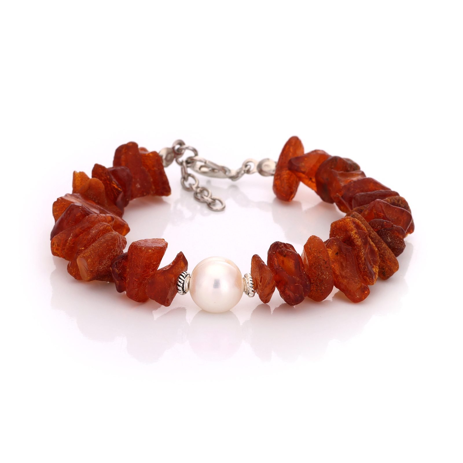Bracelet Ambre Naturel — Plaquettes & Perle Centrale