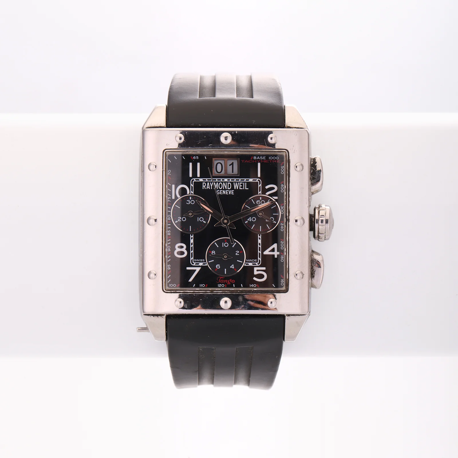 Montre Vintage Raymond Weil — Tango Chronographe Carré, Cadran Noir